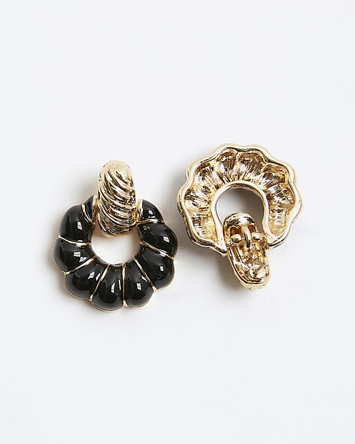 Black Ridged Drop Earrings