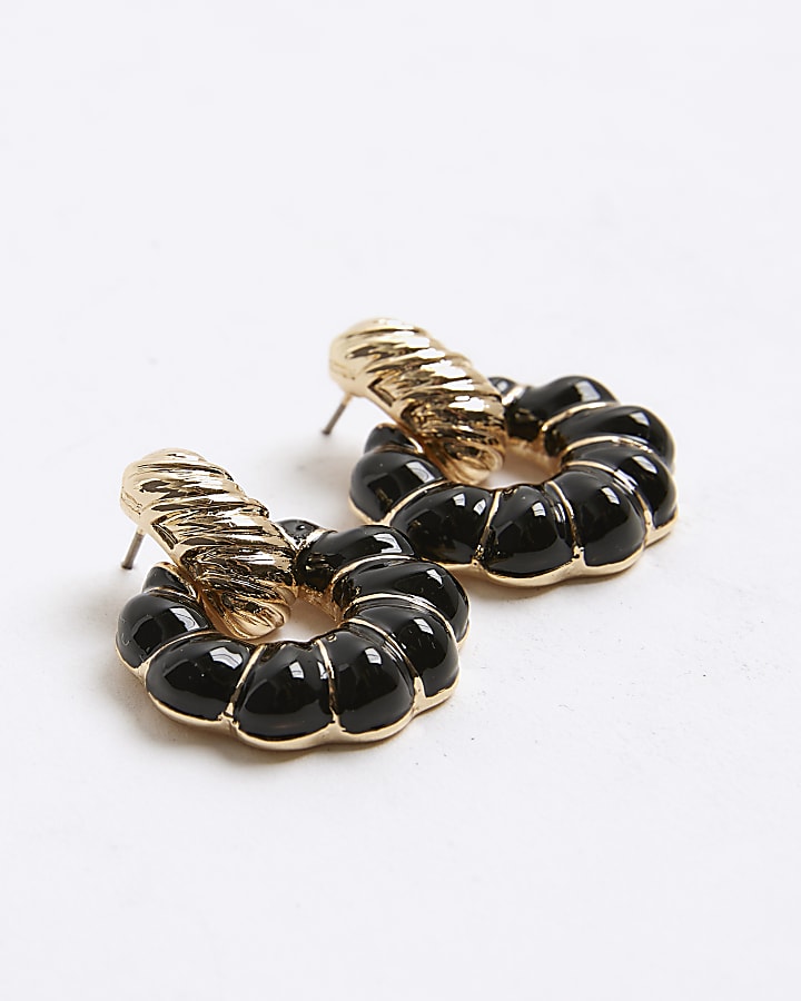 Black Ridged Drop Earrings