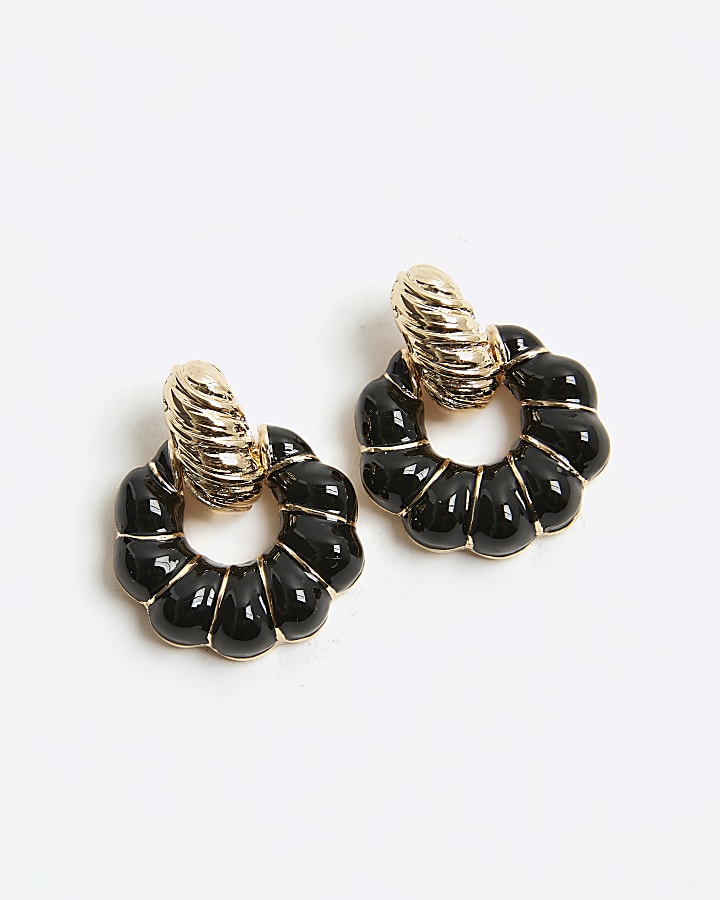 Black Ridged Drop Earrings