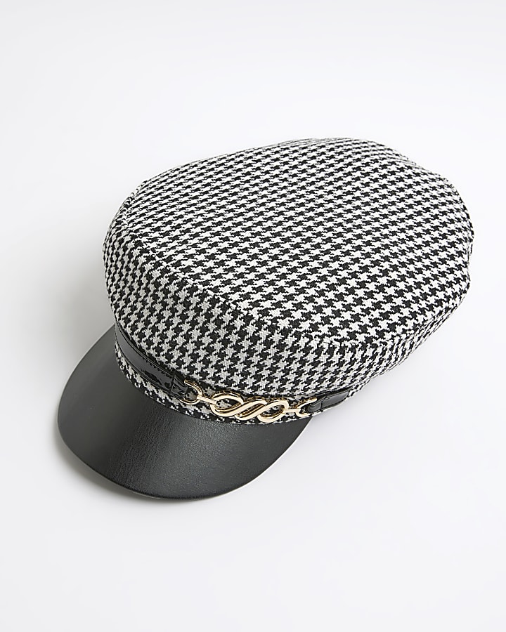 Black Houndstooth Baker Boy Hat