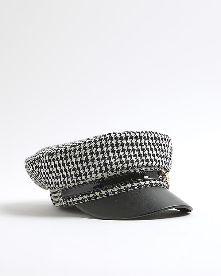 Black Houndstooth Baker Boy Hat