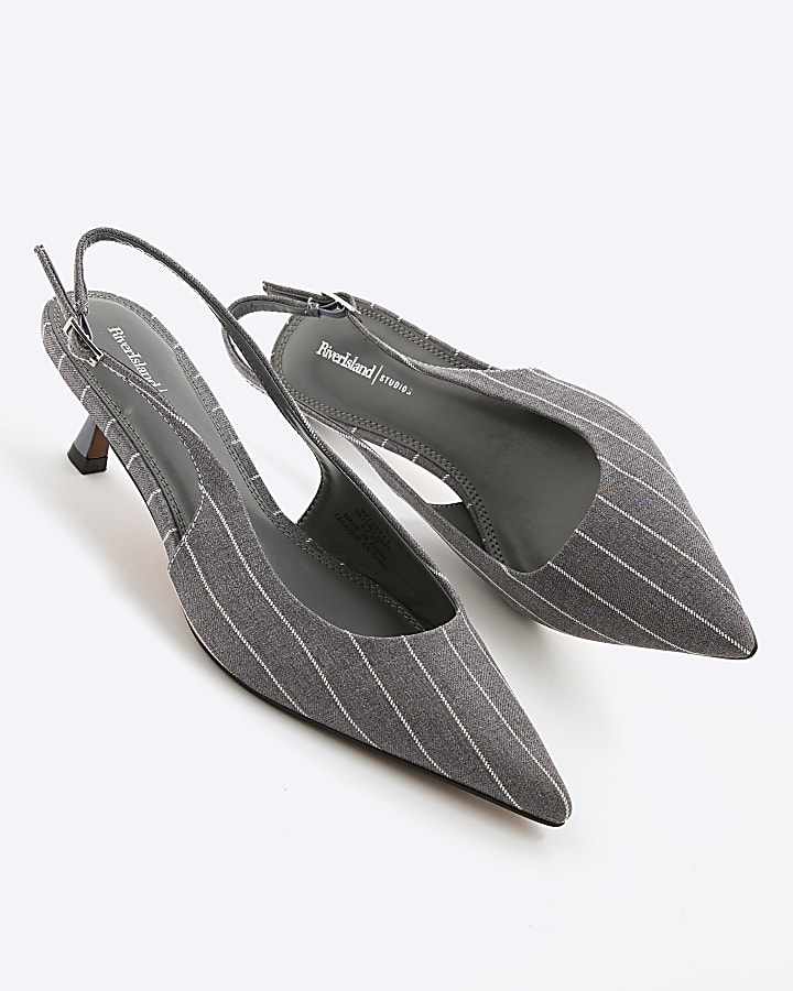 Grey Stripe Slingback Court Heels