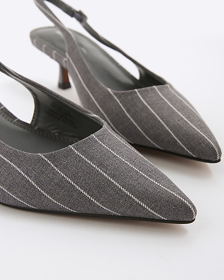 Grey Stripe Slingback Court Heels