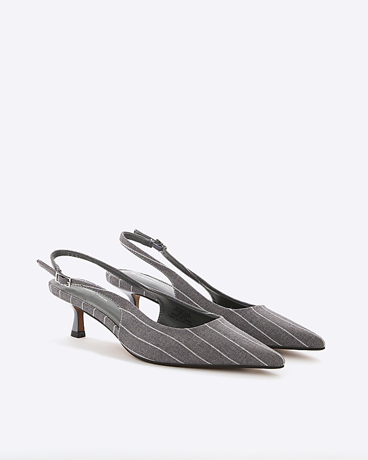 Grey Stripe Slingback Court Heels