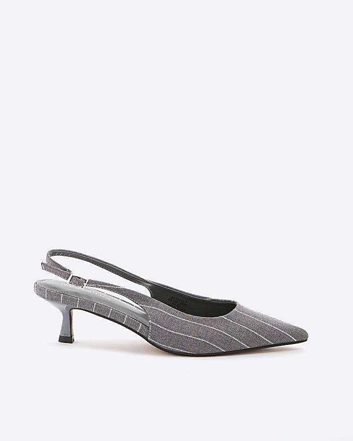 Grey Stripe Slingback Court Heels