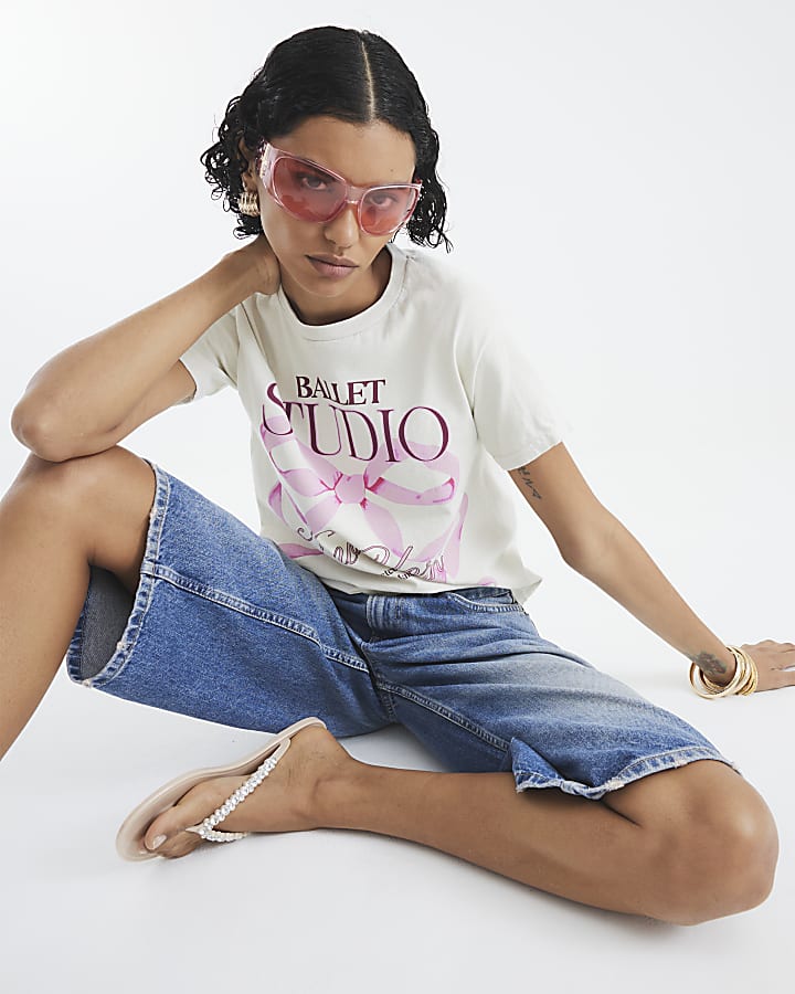 Cream Ballet Studio New York Bow T-Shirt