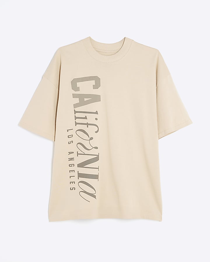 Beige Premium California Text T-Shirt