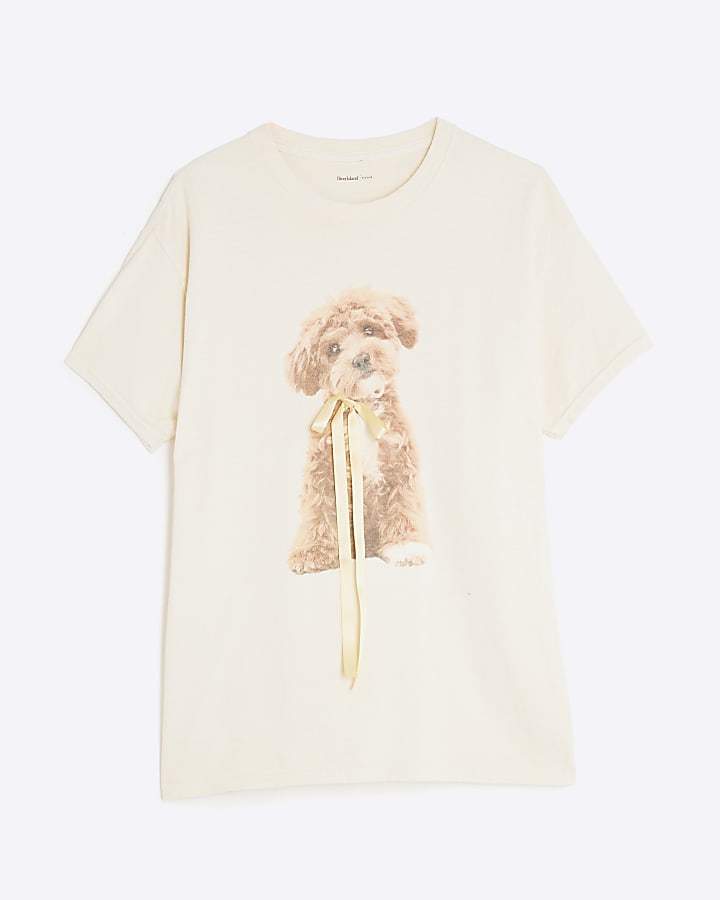 Yellow Short Sleeve Dog Bow T-shirt