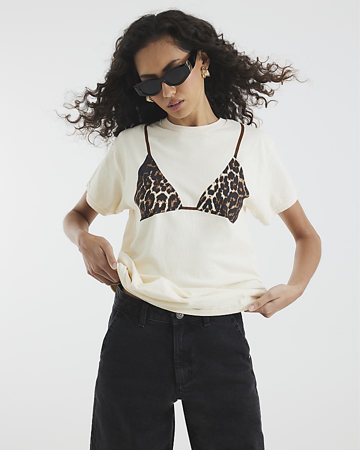 Cream Leopard Print Bikini T-Shirt