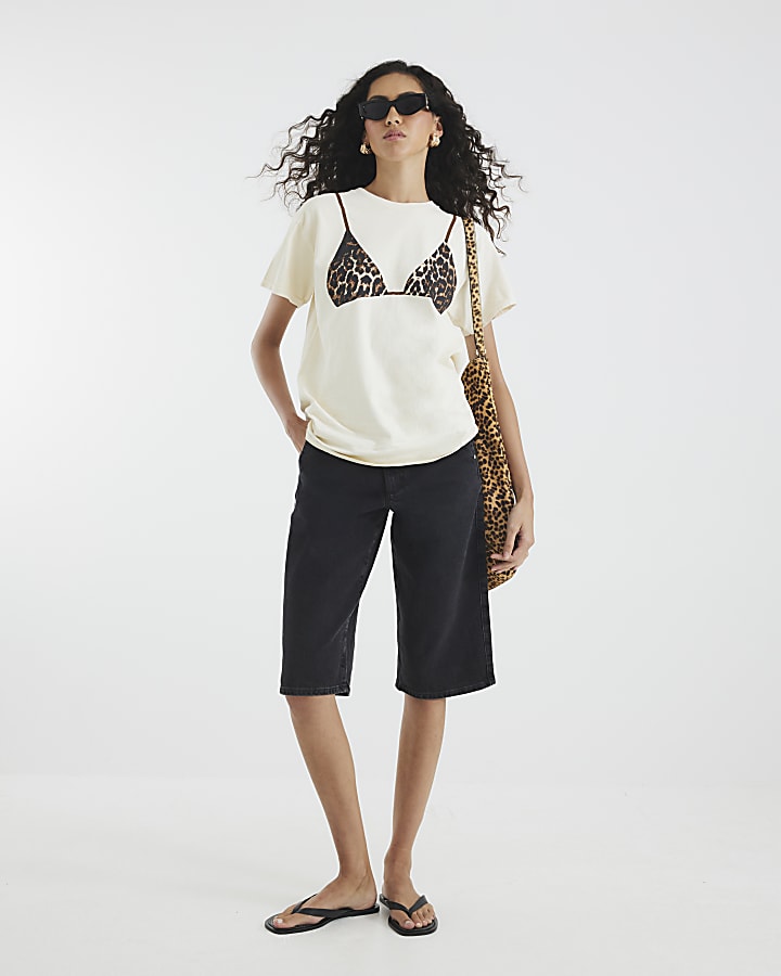 Cream Leopard Print Bikini T-Shirt