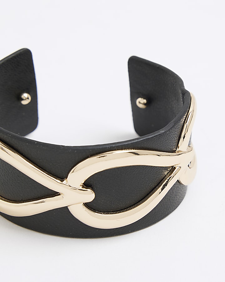 Black faux leather gold detail cuff bracelet