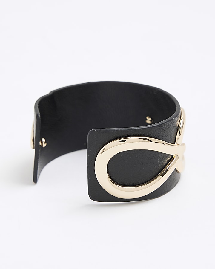 Black faux leather gold detail cuff bracelet