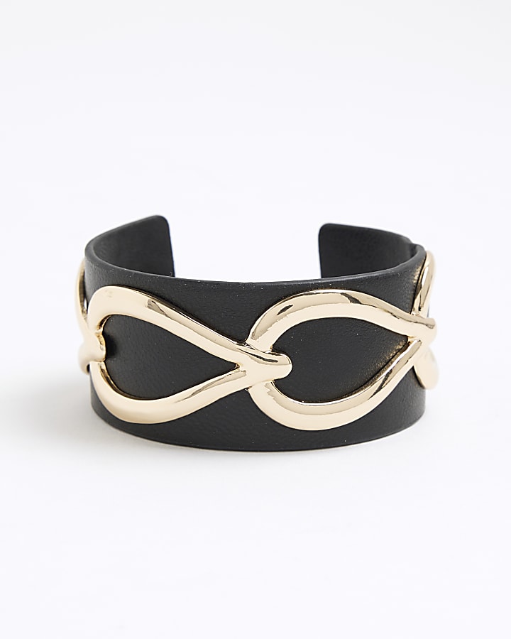 Black faux leather gold detail cuff bracelet