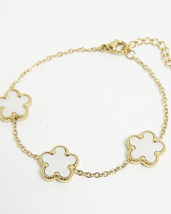 Gold White flower bracelet