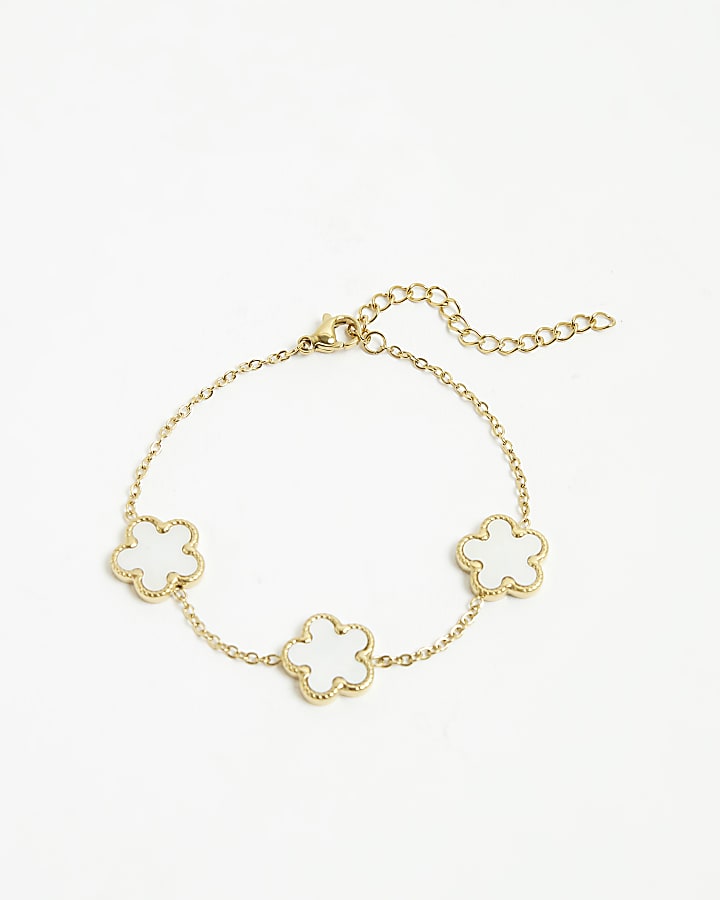 Gold White flower bracelet