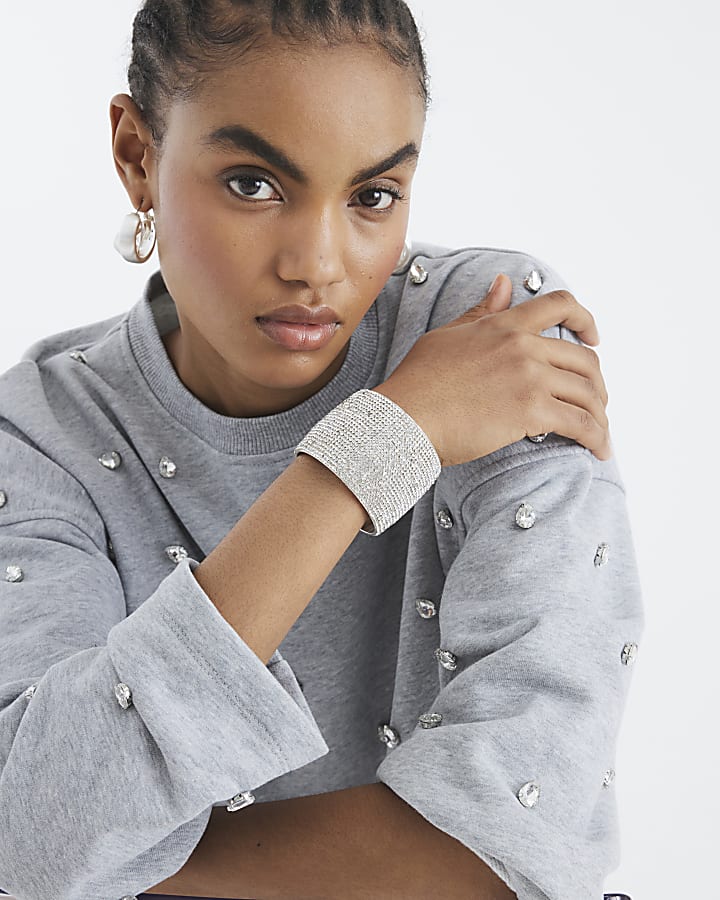Silver Mega Paved Cuff Bracelet