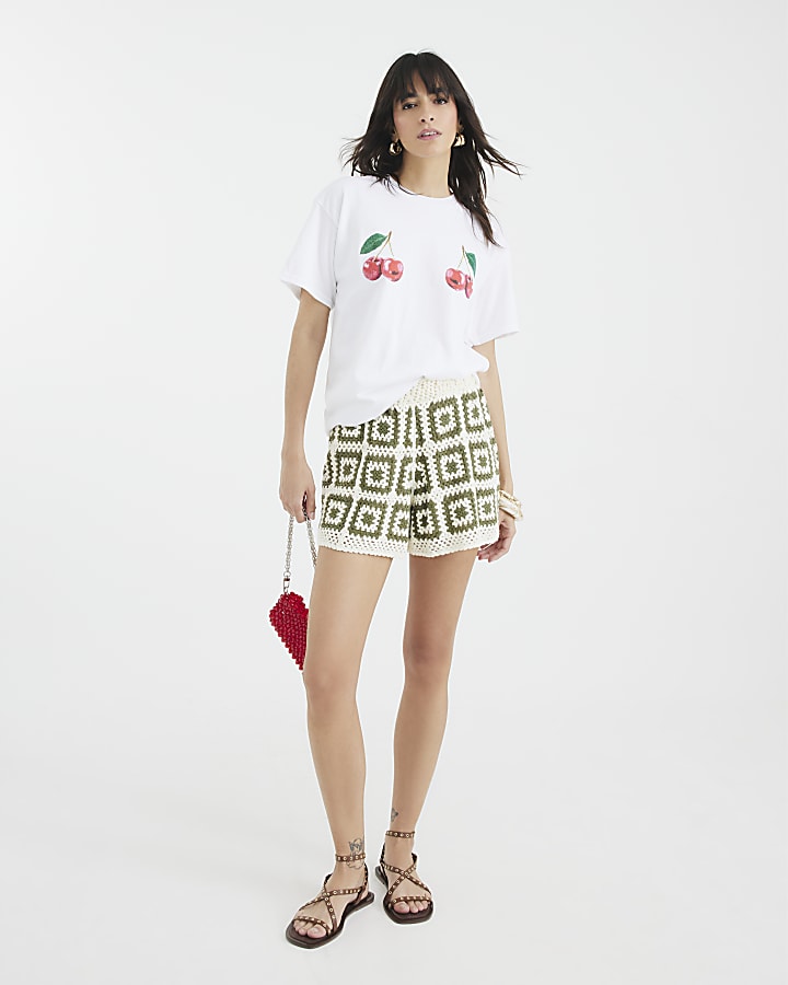 White Short Sleeve Cherry T-shirt