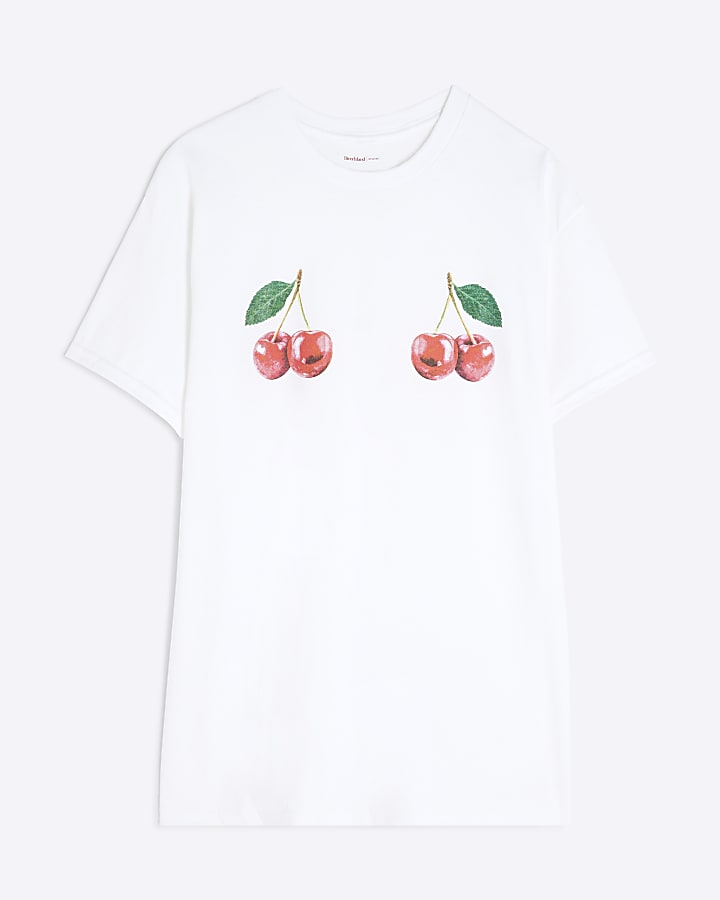 White Short Sleeve Cherry T-shirt