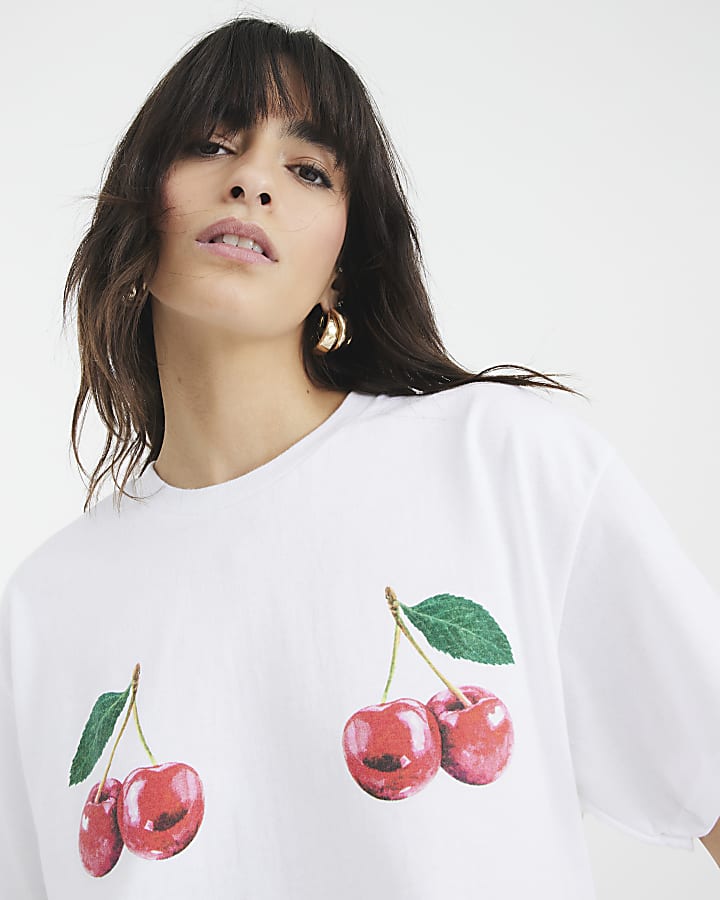 White Short Sleeve Cherry T-shirt