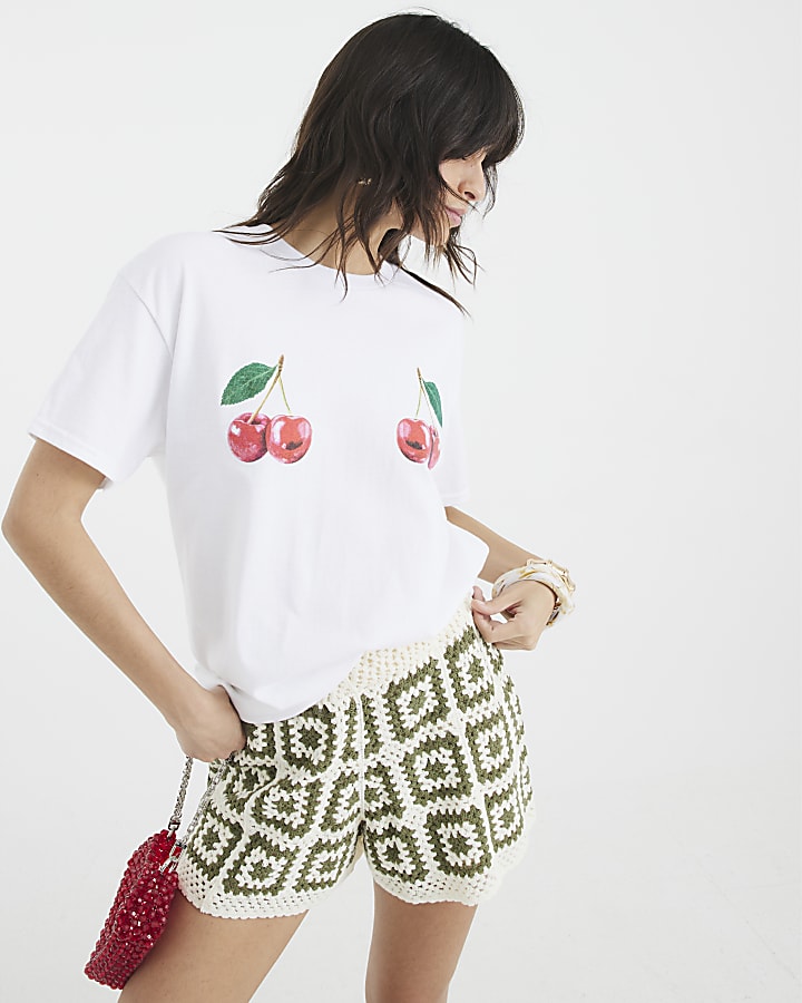 White Short Sleeve Cherry T-shirt