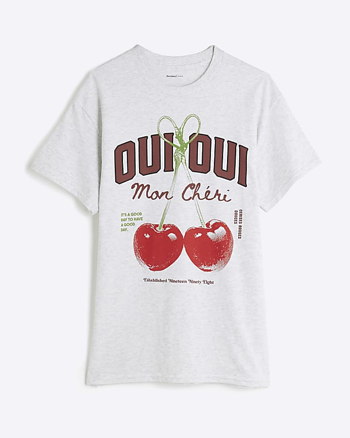 Grey Cherry Oui Heart T-Shirt