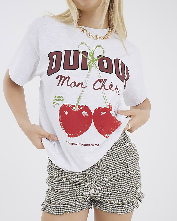 Grey Cherry Oui Heart T-Shirt
