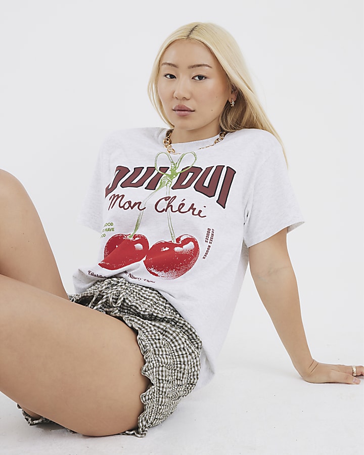 Grey Cherry Oui Heart T-Shirt