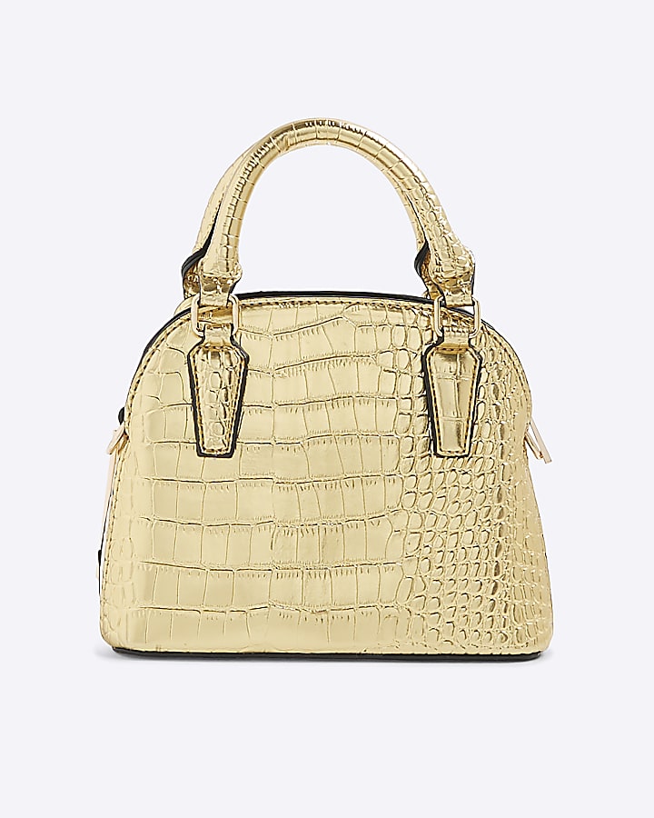 Gold Mini Croc Texture Cross Body Bag