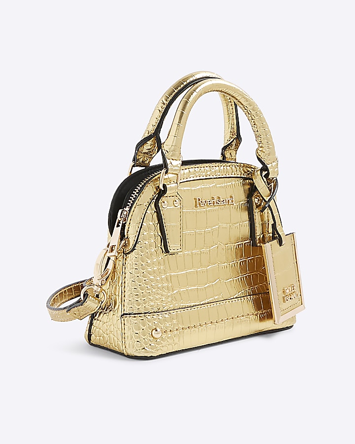 Gold Mini Croc Texture Cross Body Bag