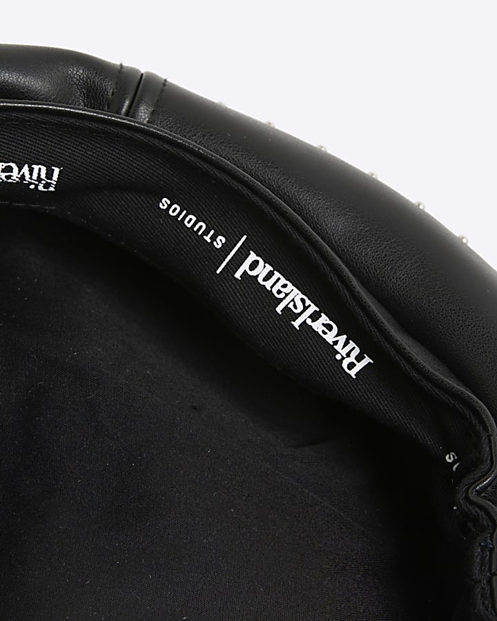 Black Faux Leather Stud Beret