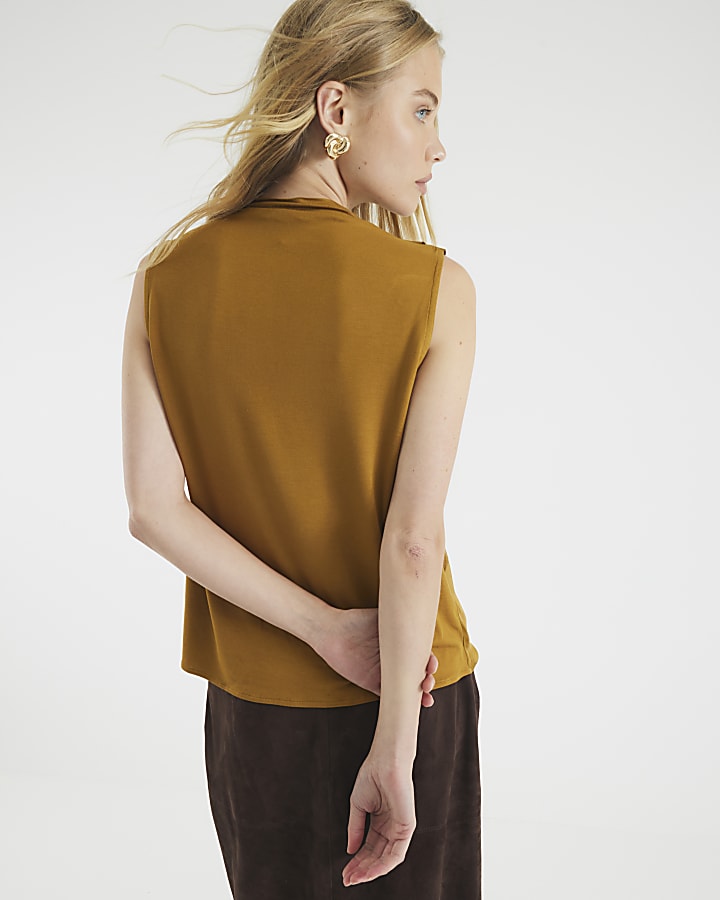 Yellow Sleeveless Drape Top