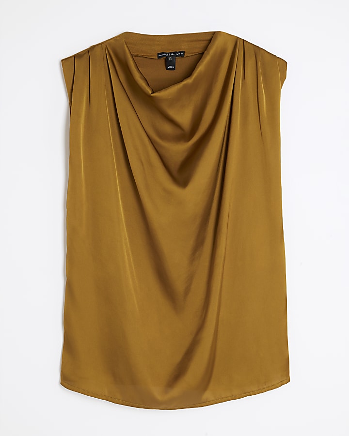 Yellow Sleeveless Drape Top