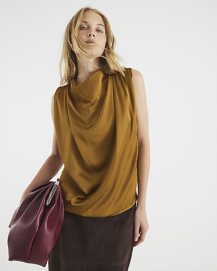 Yellow Sleeveless Drape Top