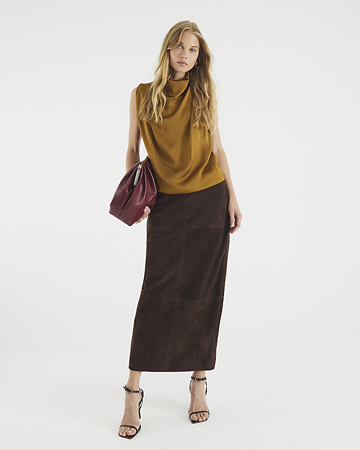 Yellow Sleeveless Drape Top