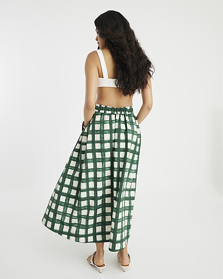 Green Check Midi Skirt