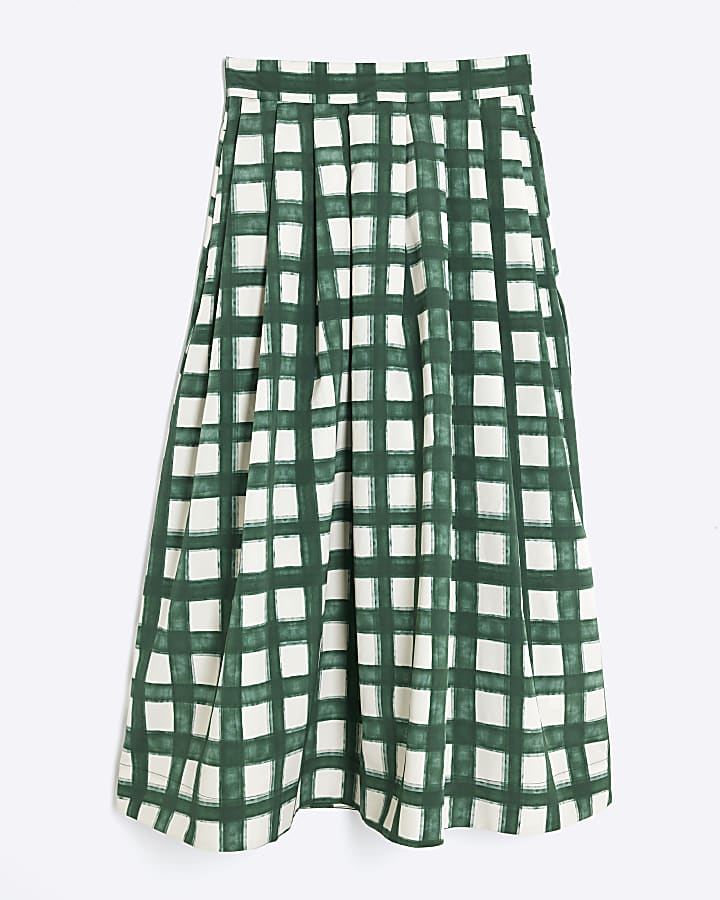 Green Check Midi Skirt
