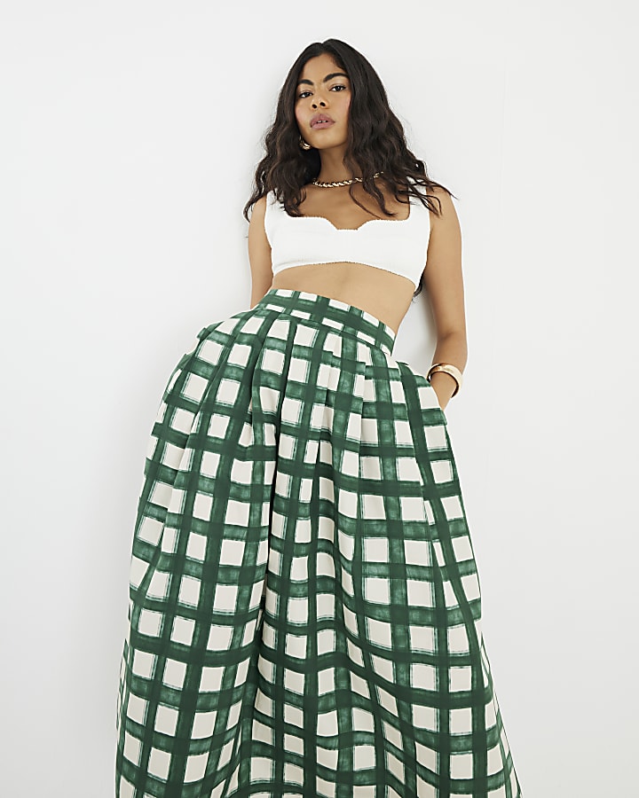 Green Check Midi Skirt