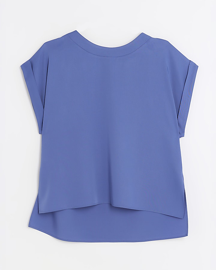 Blue Turn Back Drape Sleeve T-Shirt