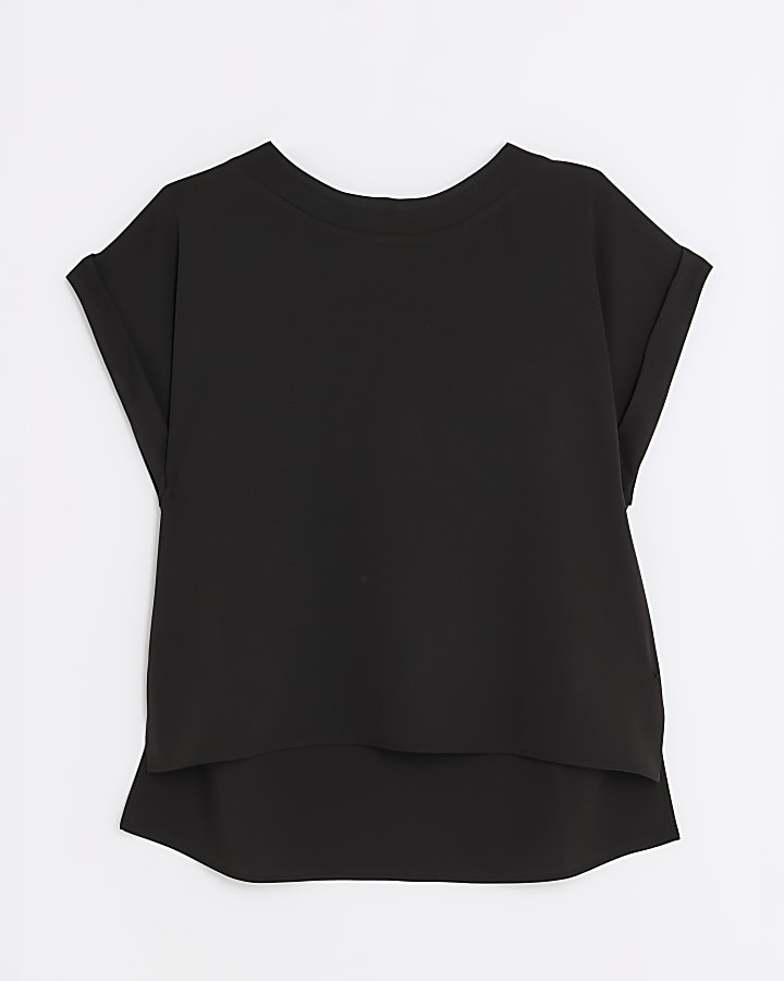 Black Crepe Turn Back Cuff T-Shirt