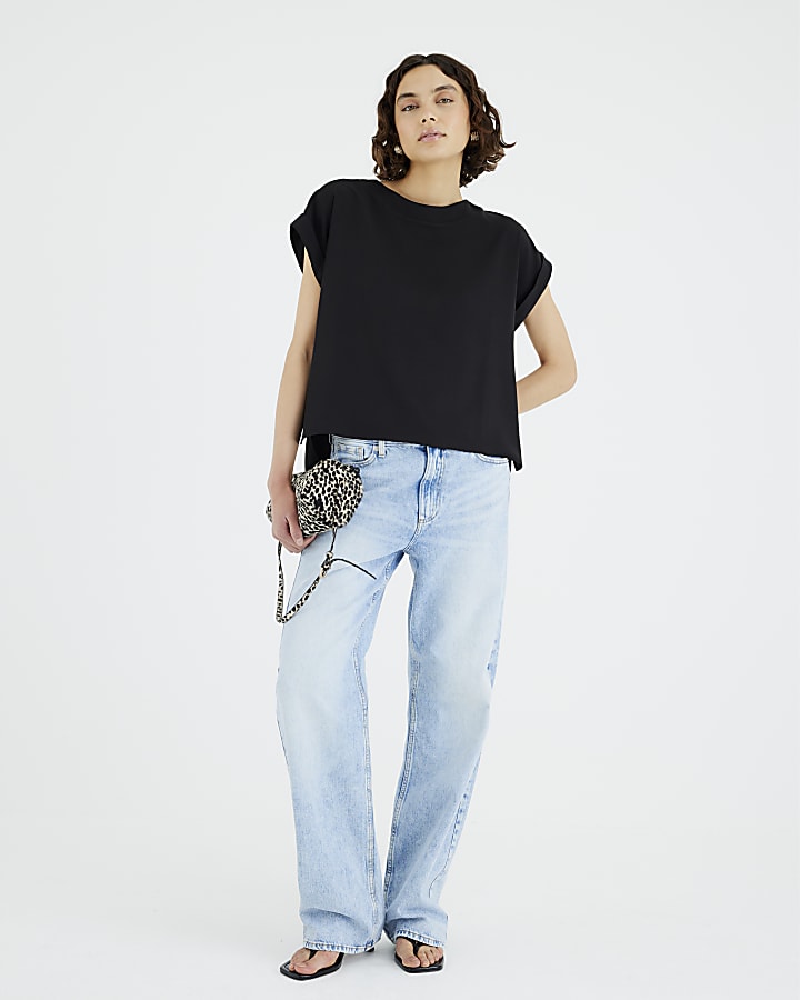 Black Crepe Turn Back Cuff T-Shirt