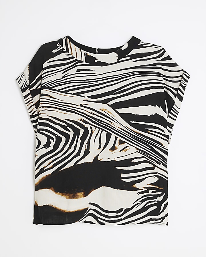 Black Zebra Print Turn Back Cuff T-Shirt