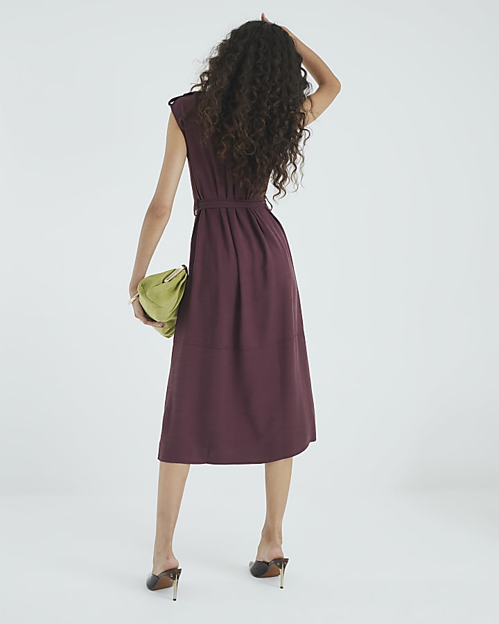 Purple Premium Midi Utility Shirt Dress