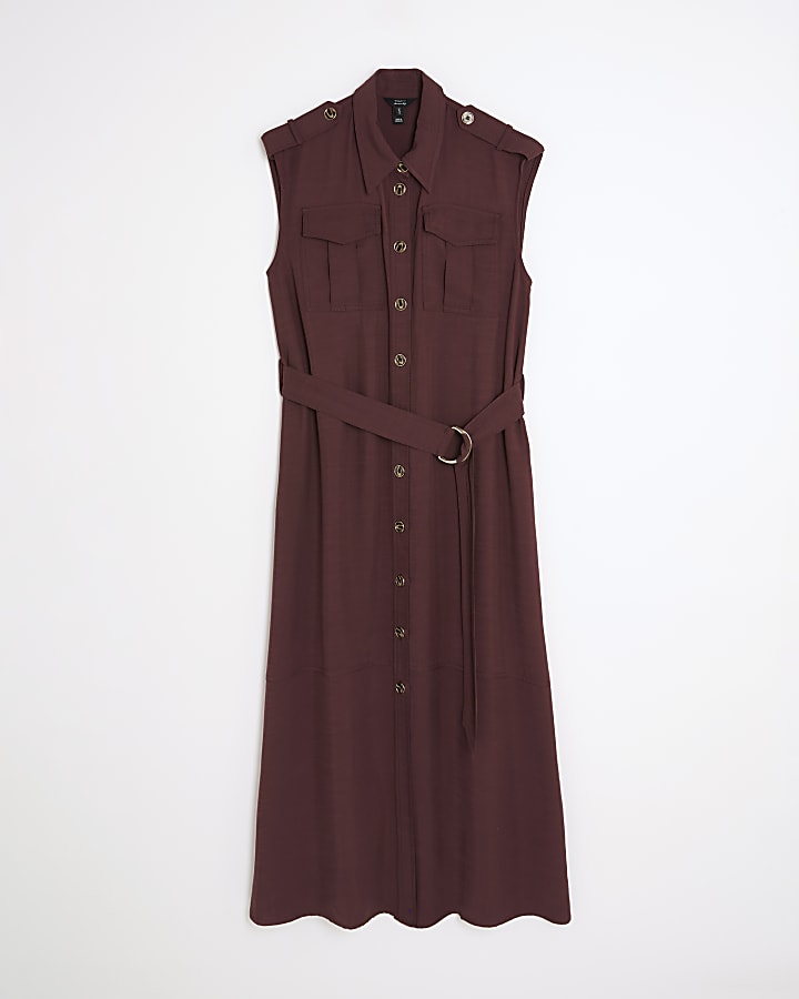 Purple Premium Midi Utility Shirt Dress