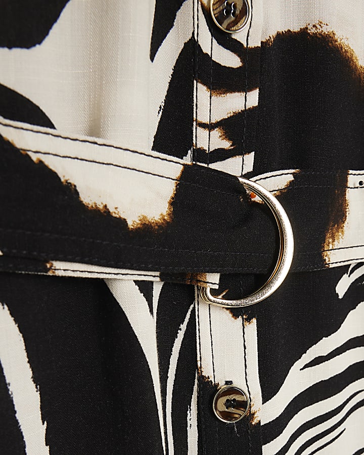Black Zebra Print Sleeveless Midi Shirt Dress