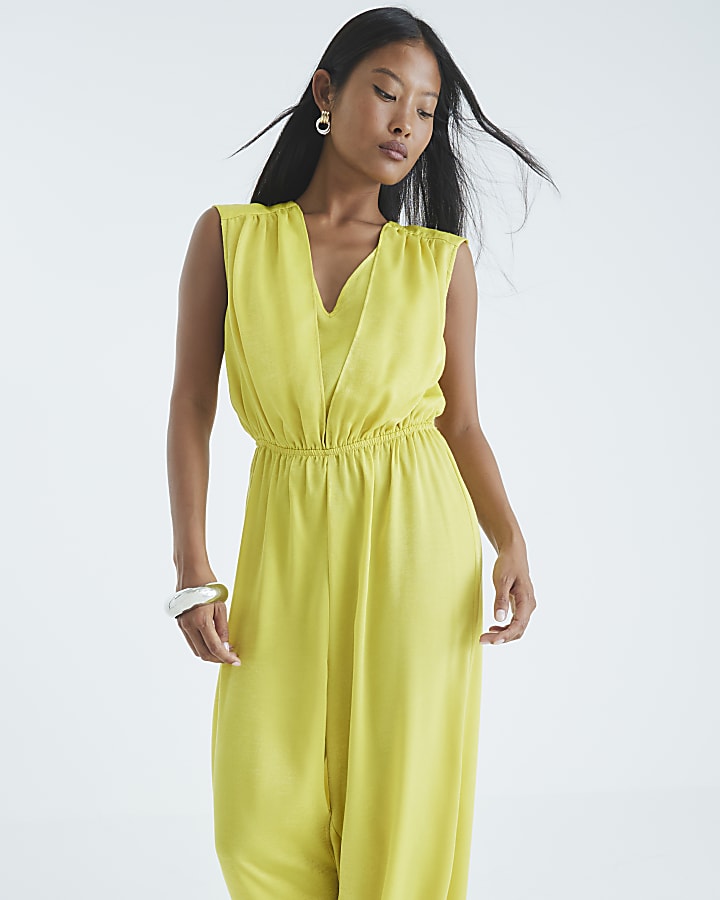 Petite Green Sleeveless Wrap Front Jumpsuit