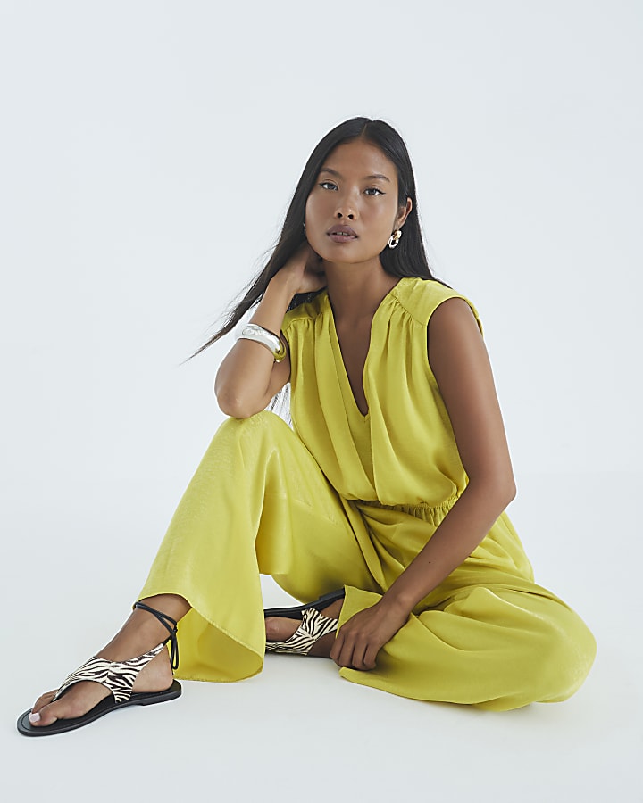 Petite Green Sleeveless Wrap Front Jumpsuit