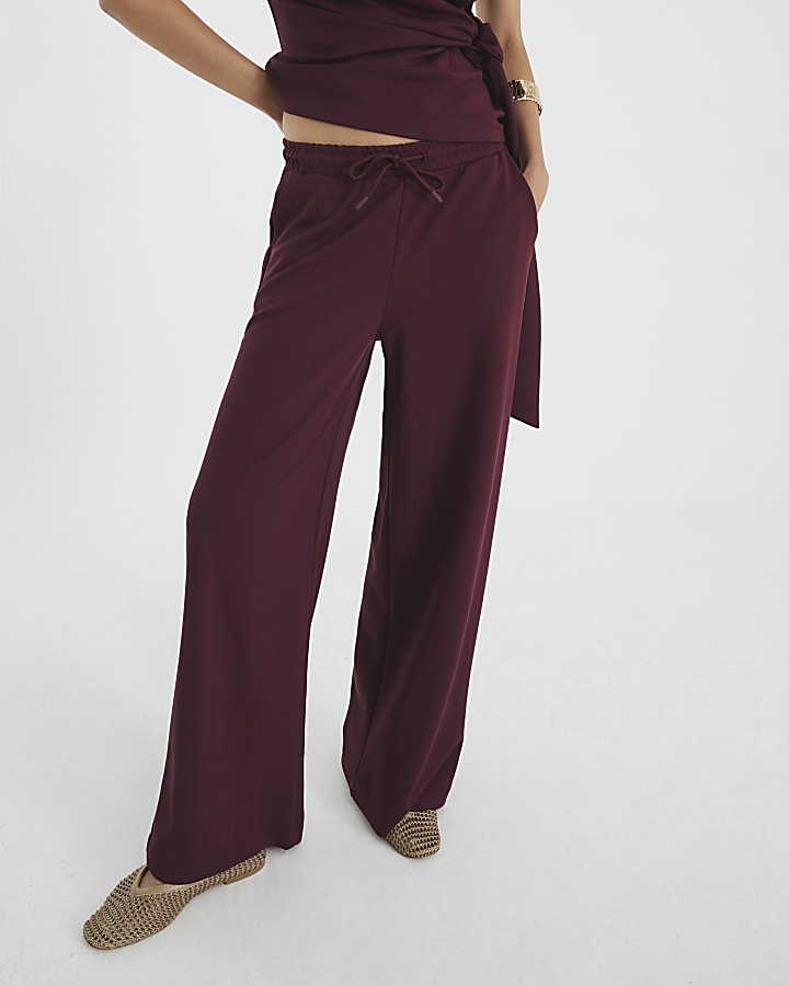 Red High Waisted Wide Leg Joggers