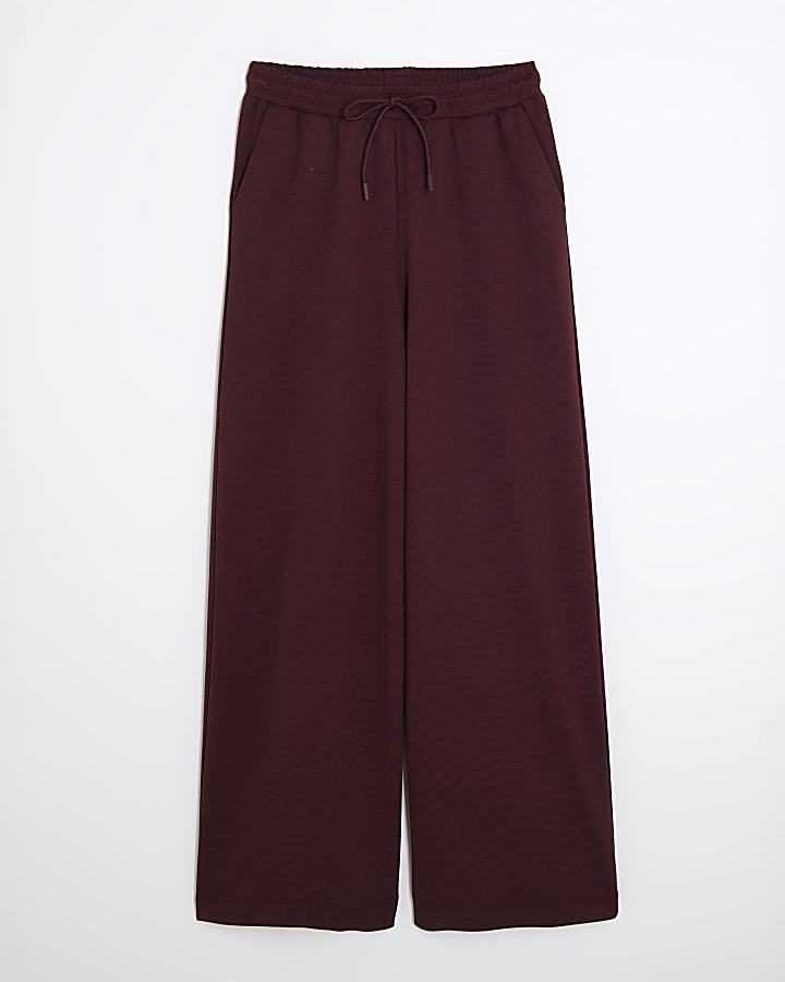 Red High Waisted Wide Leg Joggers