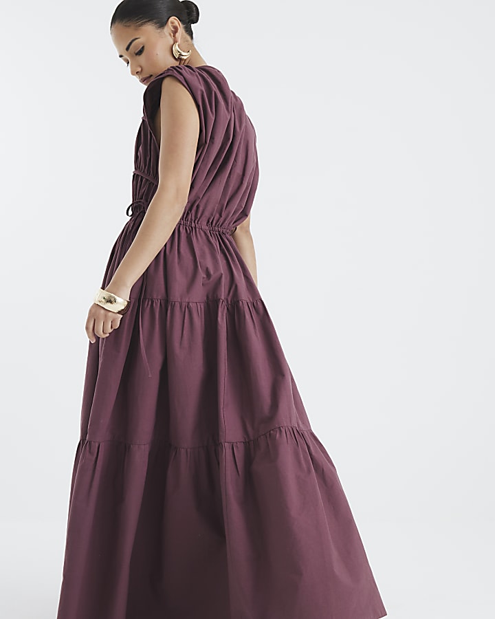 Petite Purple Drawstring Tiered Maxi Dress