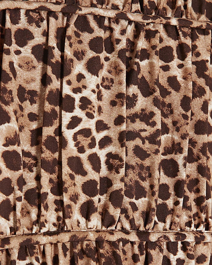 Petite Beige Leopard Print Tiered Maxi Dress